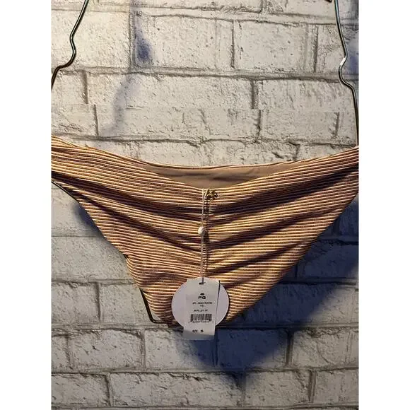 Pilyq PQ Aperol Stripe Orange Ruched Bandeau D Cup S Full Bottom NEW - Picture 9 of 10